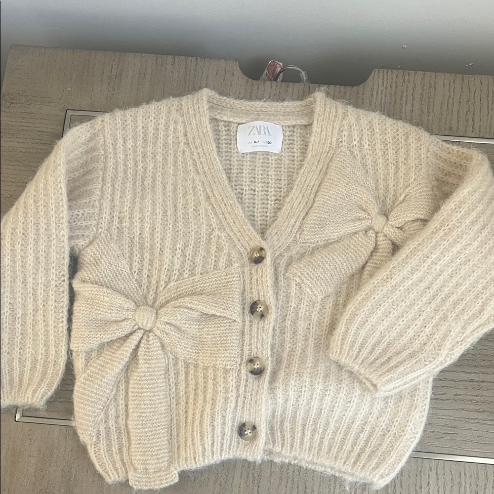 Zara Beige Cardigan with Bow Accents